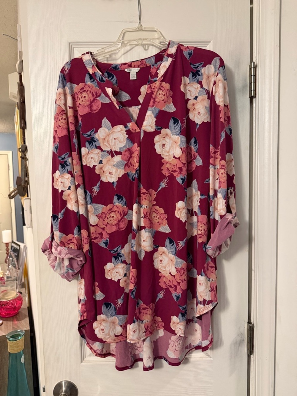 Cato Burgundy Floral Split-Neck Tunic